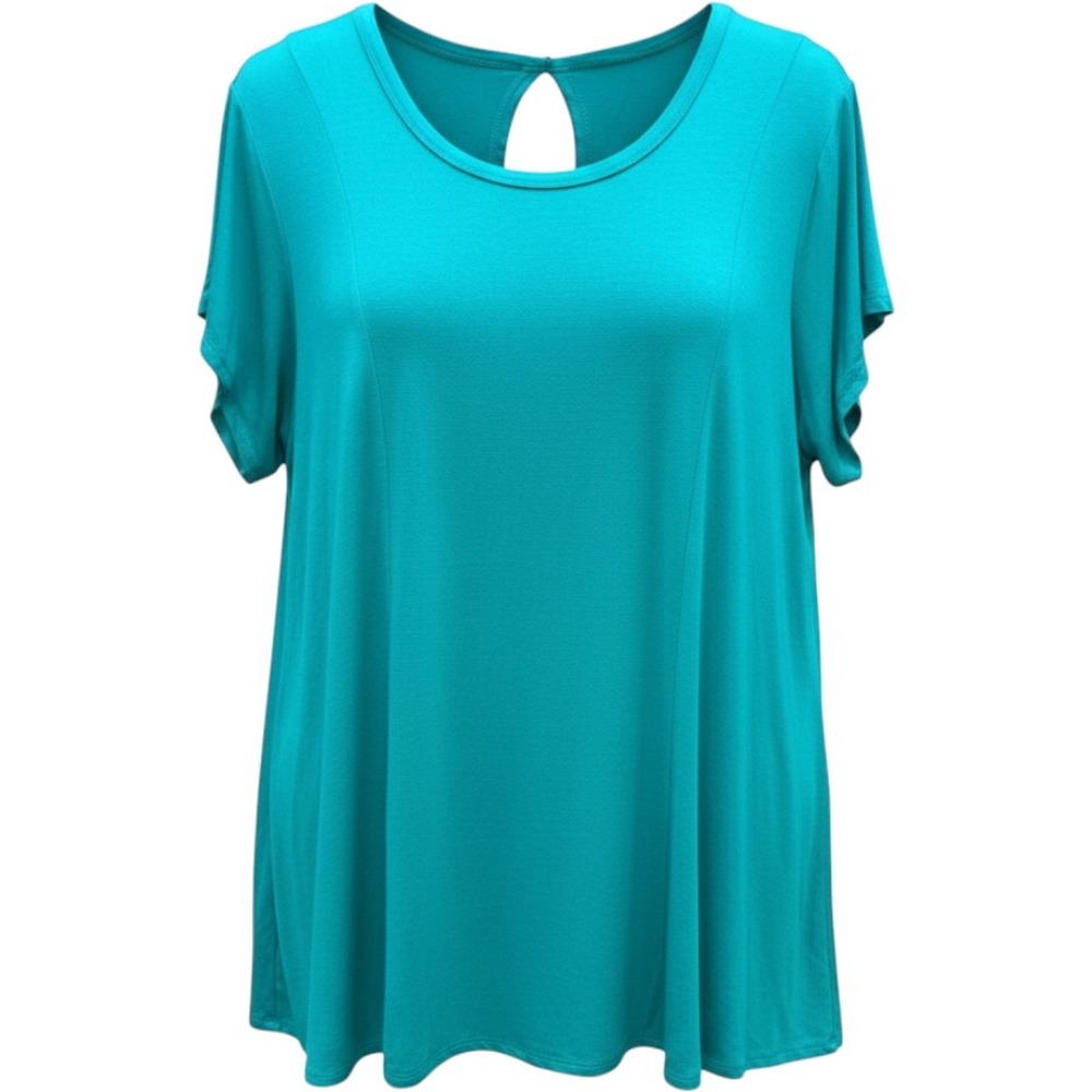 Philosophy Woman Teal Short Sleeve Keyhole Back Knit Top 2X Tropic Waters NWT